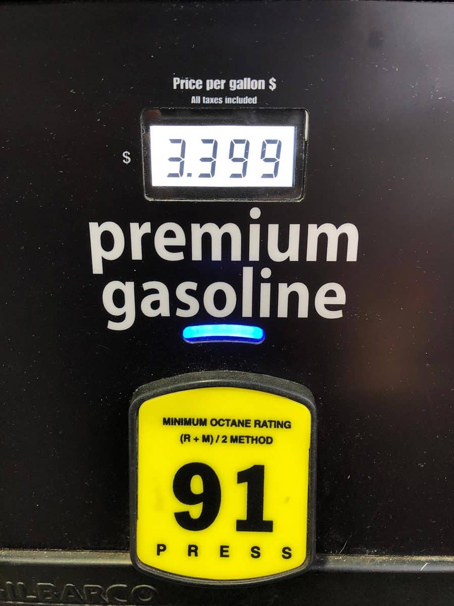 Premium gasoline 91 grade button at fuel pump