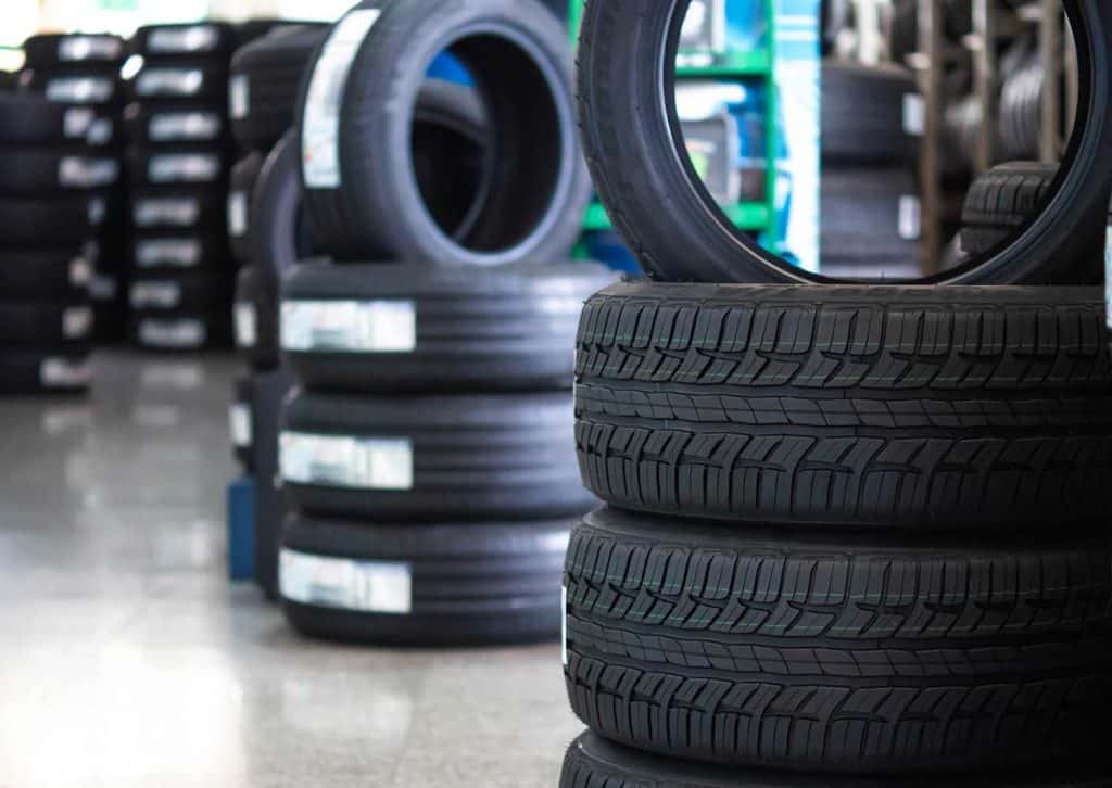 Rubber tire and wheels at garage business shop