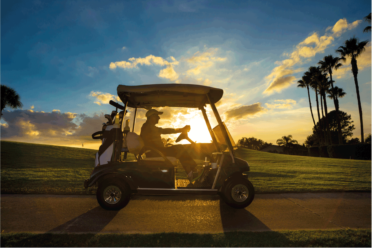 Senior man on golf course driving golf cart at sunrise. What Year Is My Yamaha Golf Cart