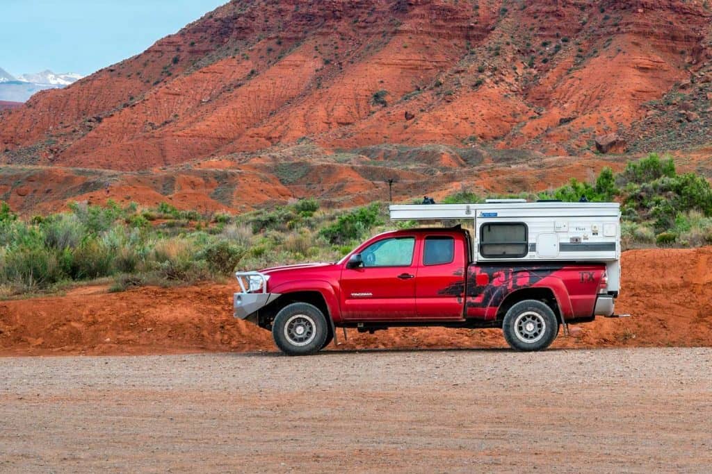 Toyota Tacoma truck with a pop up camper