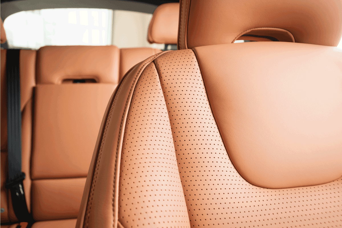 White leather car seats. car detailing with clean brown leather seats