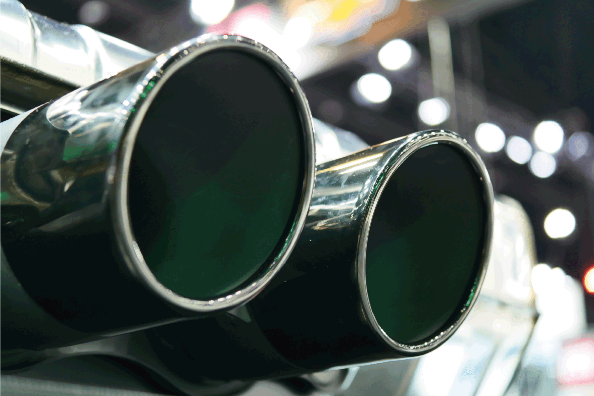 chrome metal Dual exhaust pipes close up photo. Are Exhausts Universal [For All Vehicles]