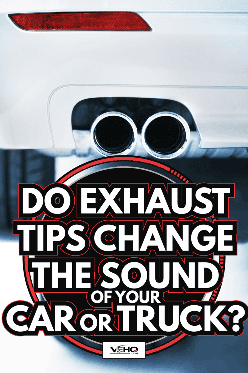 double exhaust tip of a white sedan close up photo. Do Exhaust Tips Change The Sound Of Your Car Or Truck
