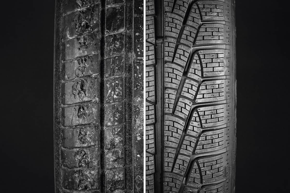 side by side comparison of old and new tires