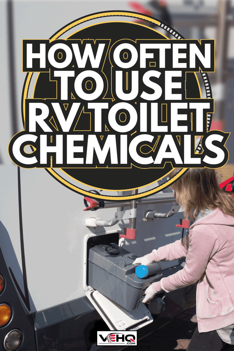 A lady motorhome owner removes a cassette toilet from her motorhome to empty it. How Often To Use RV Toilet Chemicals
