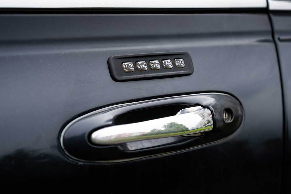 Encrypted lock keypad buttons of a car door