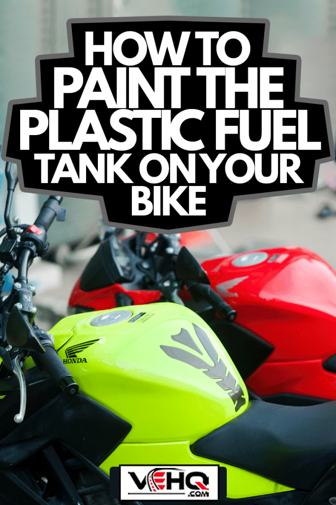Yellow and red colored motocycles parked in street, How To Paint The Plastic Fuel Tank On Your Bike