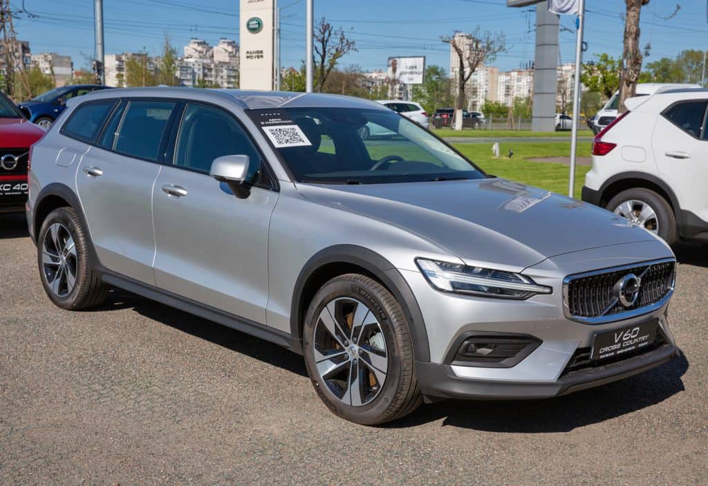 New V60 Cross Country hatchback car outdoors on display in Volvo Winner Center dealership company. The Volvo Group is a Swedish multinational manufacturing company.