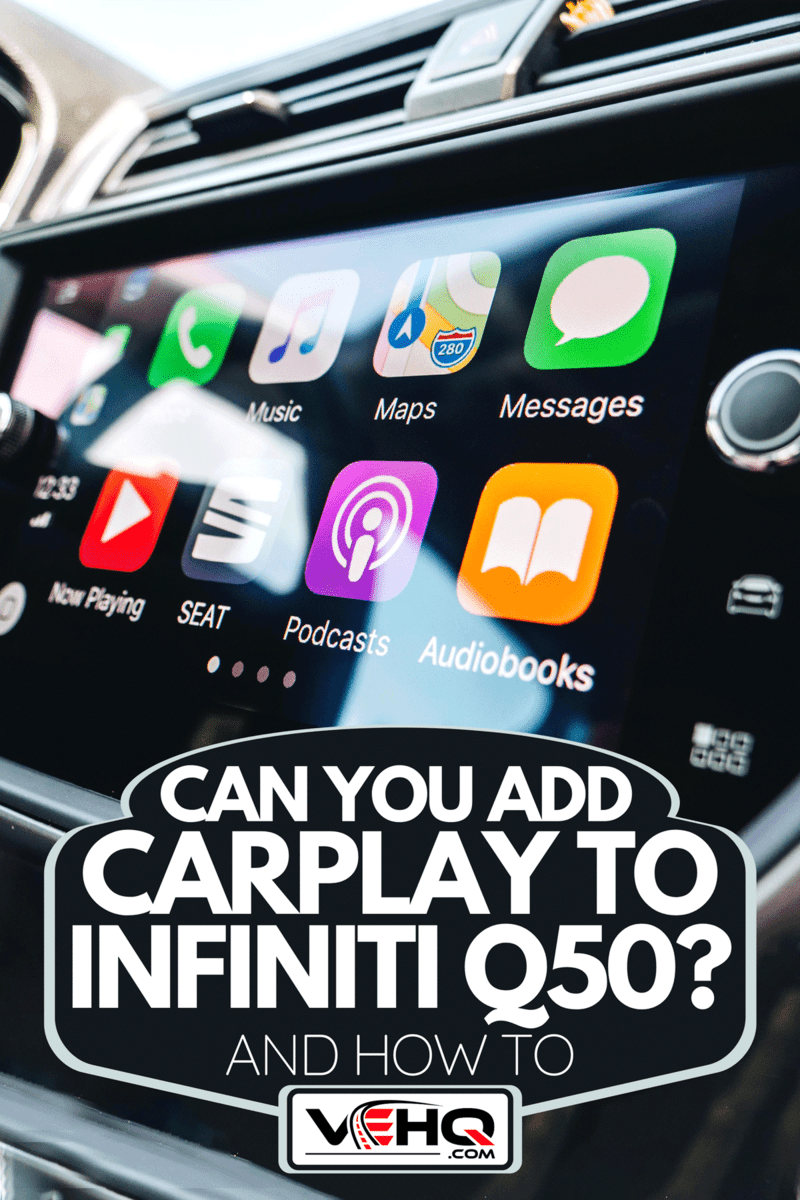 A details of Apps and icons on the the Apple CarPlay main screen in modern car dashboard, Can You Add CarPlay To Infiniti Q50? [And How To]