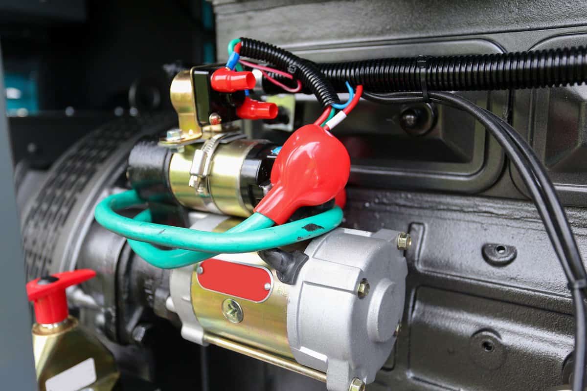 Generator set or genset dynamo starter motor engine close up details