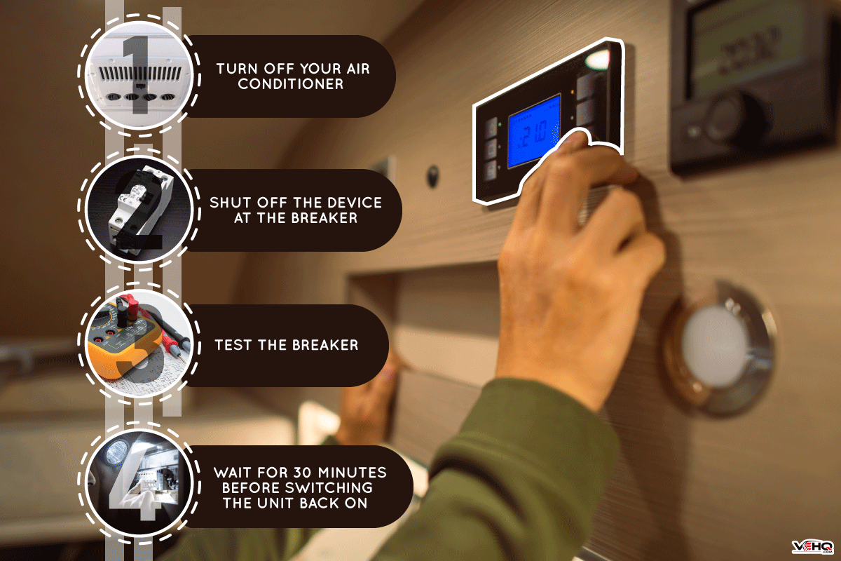 Men Adjusting Interior RV Camper Van Temperature. Modern, How Do You Reset An RV Air Conditioner?