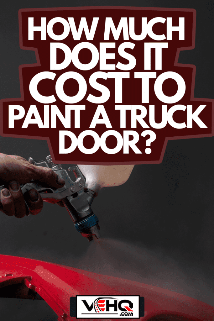 Auto body repair series- Red truck door being painted in paint booth, How Much Does It Cost To Paint A Truck Door?