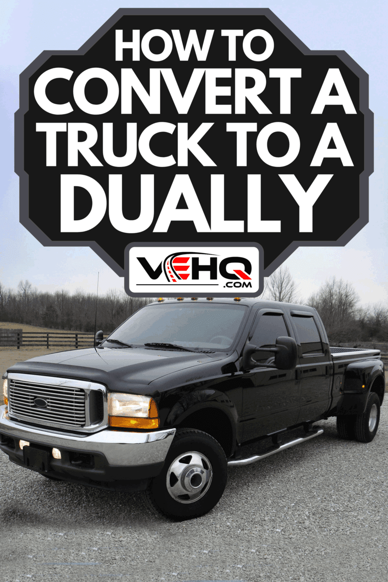 A big black dual rear wheel diesel truck, How To Convert A Truck To A Dually