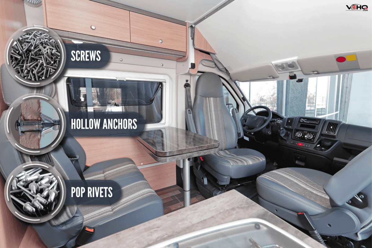 camping van interior seating four rv trailer adventure, How-To-Hang-Heavy-Things-On-Trailer-Walls