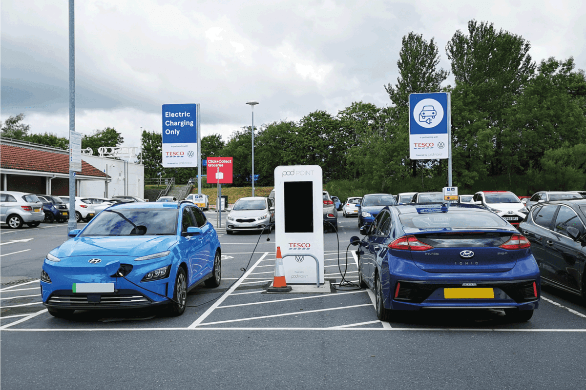 Hyundai IONIQ motor car is using a Pod Point charging station