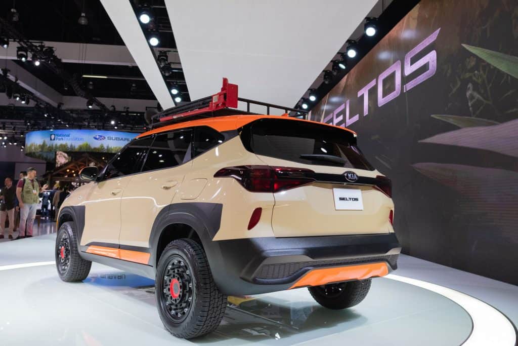 Kia Seltos compact SUV on display during Los Angeles Auto Show, Does The Kia Seltos Have 3rd Row Seating?