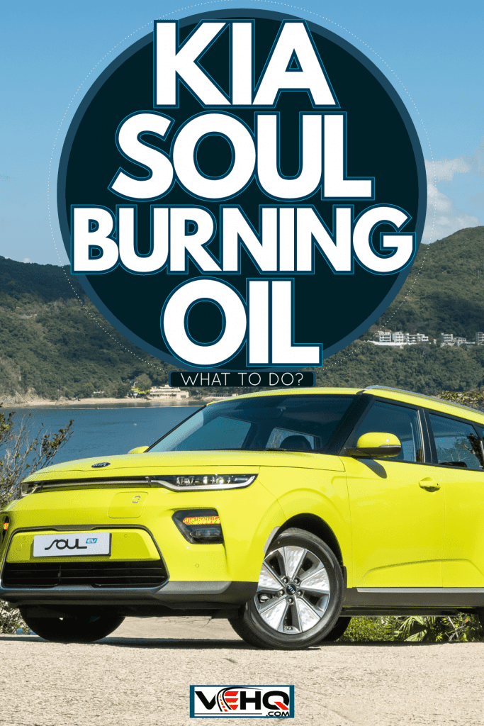 A light yellow colored Kia Soul parked near a lake, Kia Soul Burning Oil - What To Do?