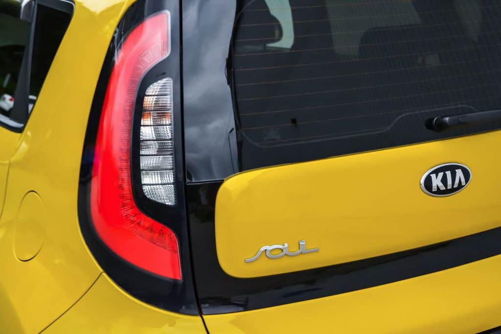 ear taillamp view of used Kia Soul in yellow colo
