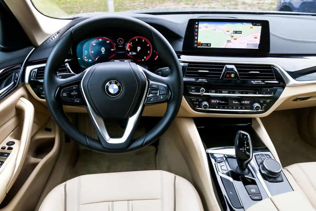 A BMW dashboard photographed inside