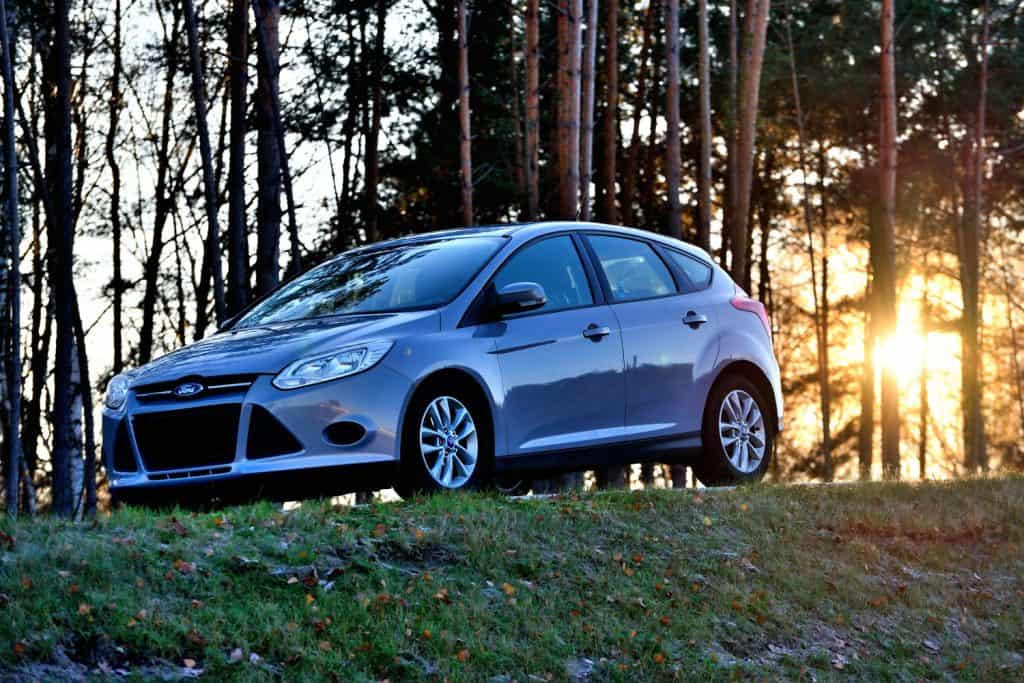 A Ford Focus parked and photographed at golden hour