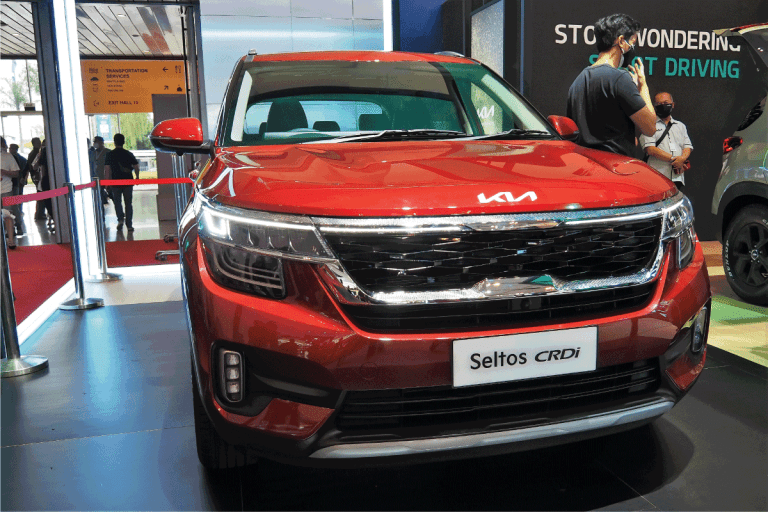 A diesel-engined KIA Seltos car at the International Auto Show. Does Kia Seltos Have Leather Seats