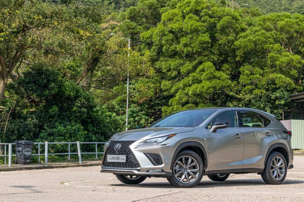 A gray colored Lexus NX300 photographed on a parking lot