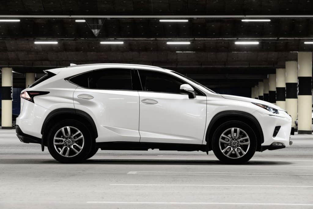 A white Lexus NX500 in the parking lot
