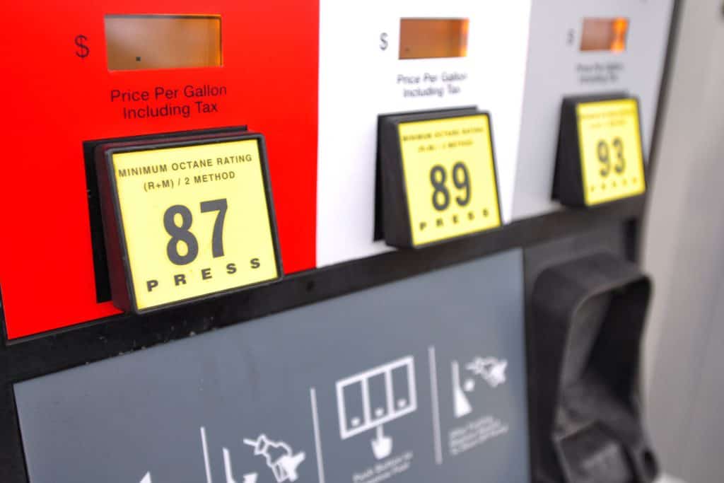 Different octanes of fuel at a gas station