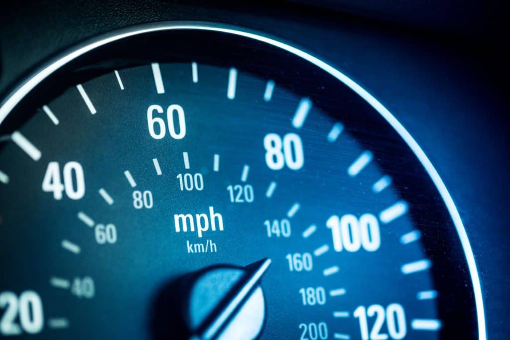 Extreme close up macro image of a car speedometer.
