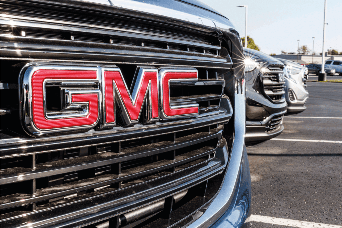 GMC SUV display at a Buick GMC dealership. GMC focuses on upscale trucks and utility vehicles and is a division of GM