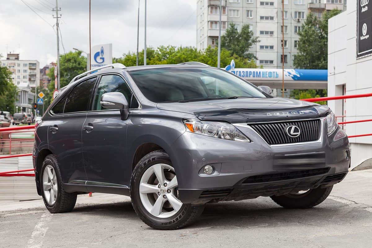 Gray Lexus RX350 2011 release with an engine of 3.5 liters front view on the car parking