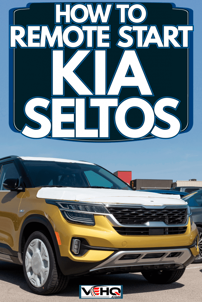 A gold yellow colored Kia Seltos photoaged in the parking lot, How To Remote Start Kia Seltos