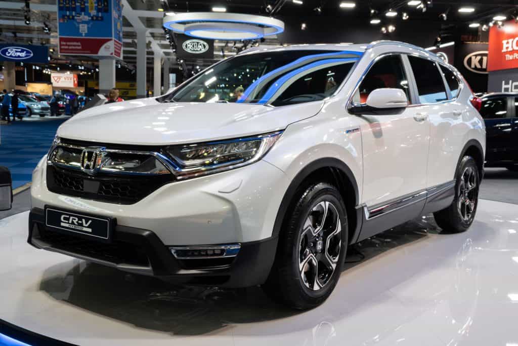 New 2020 Honda CR-V Hybrid car model presented at the Brussels Autosalon 2020 Motor Show.