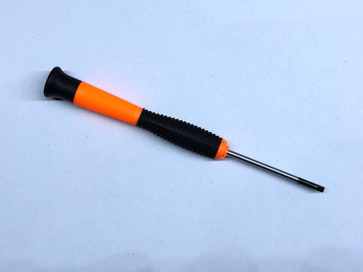 Orange handle flat screw with soft black rubber to make it more comfortable to grip