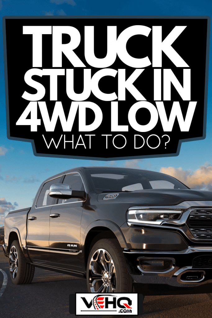 Dodge RAM 1500 on the road leading through the volcanic landscape of Lanzarote, Truck Stuck In 4WD Low—What To Do?