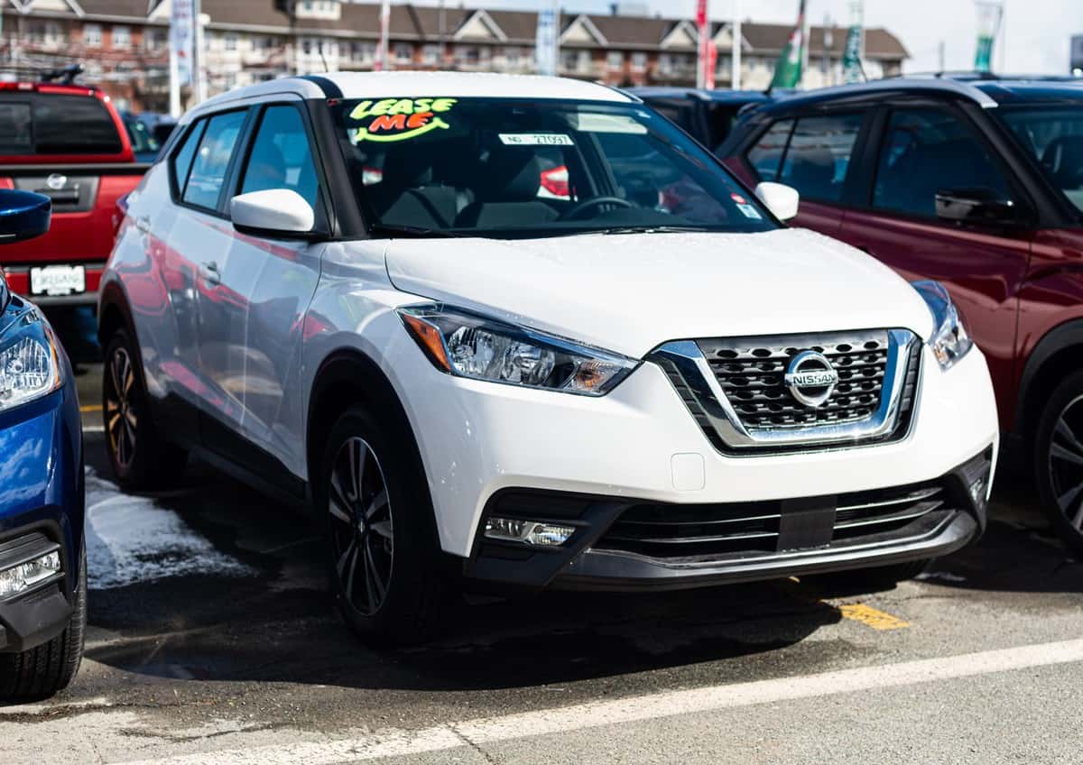  A 2020 Nissan Kicks compact suv at a dealership.