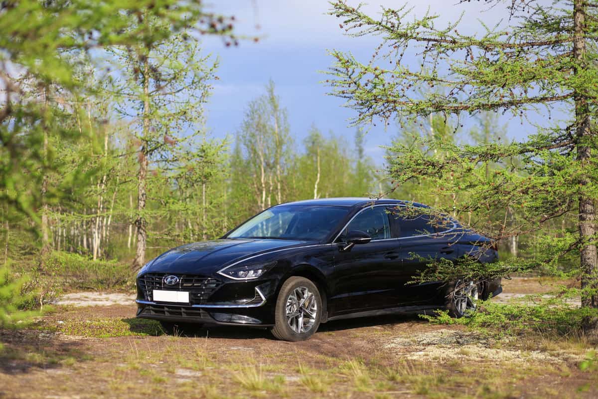A black Hyundai Sonata parked on a small foresty area, Can A Hyundai Sonata Pull A Trailer?