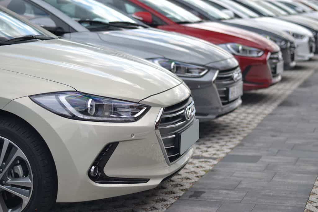 A line up Hyundai Elantras at a dealership
