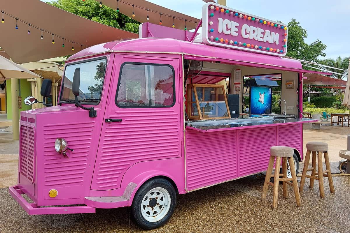 A pink ice cream truck