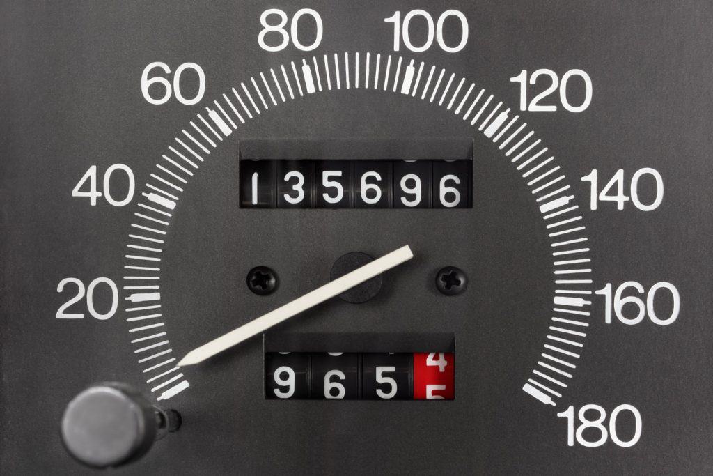An odometer registering 135696 miles