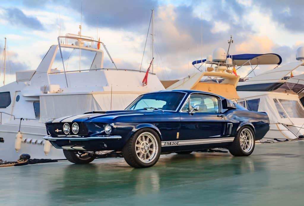  Classic rare American muscle car, vintage blue Ford Mustang Shelby Cobra GT-500 Fastback
