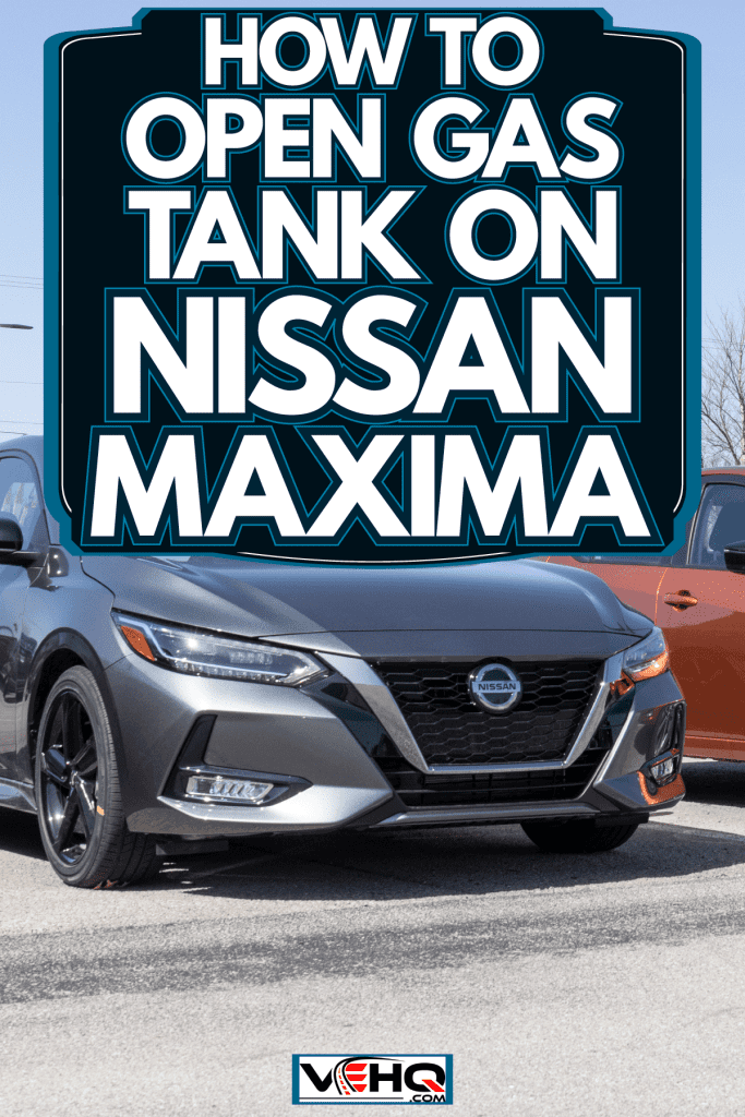 A Nissan Maxima and leaf parked next to each other at a dealership, How To Open Gas Tank On Nissan Maxima