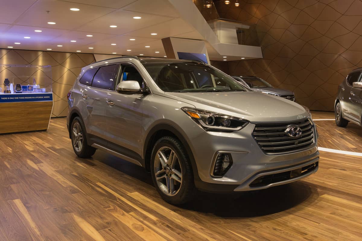  Hyundai Santa Fe Limited Ultimate on display during the Los Angeles Auto Show.