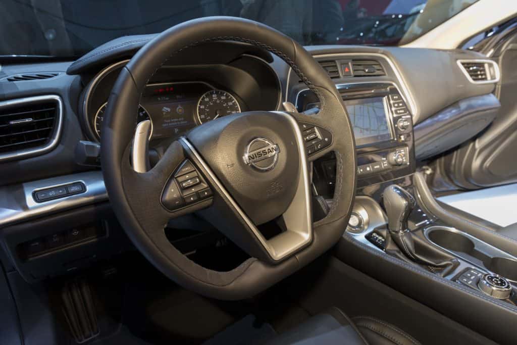 Interior of Nissan Maxima car on display