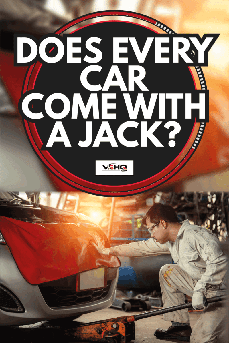 Mechanic with Floor Jack Car Lift. Vehicle Maintenance in the Auto Service Center. Does Every Car Come With A Jack
