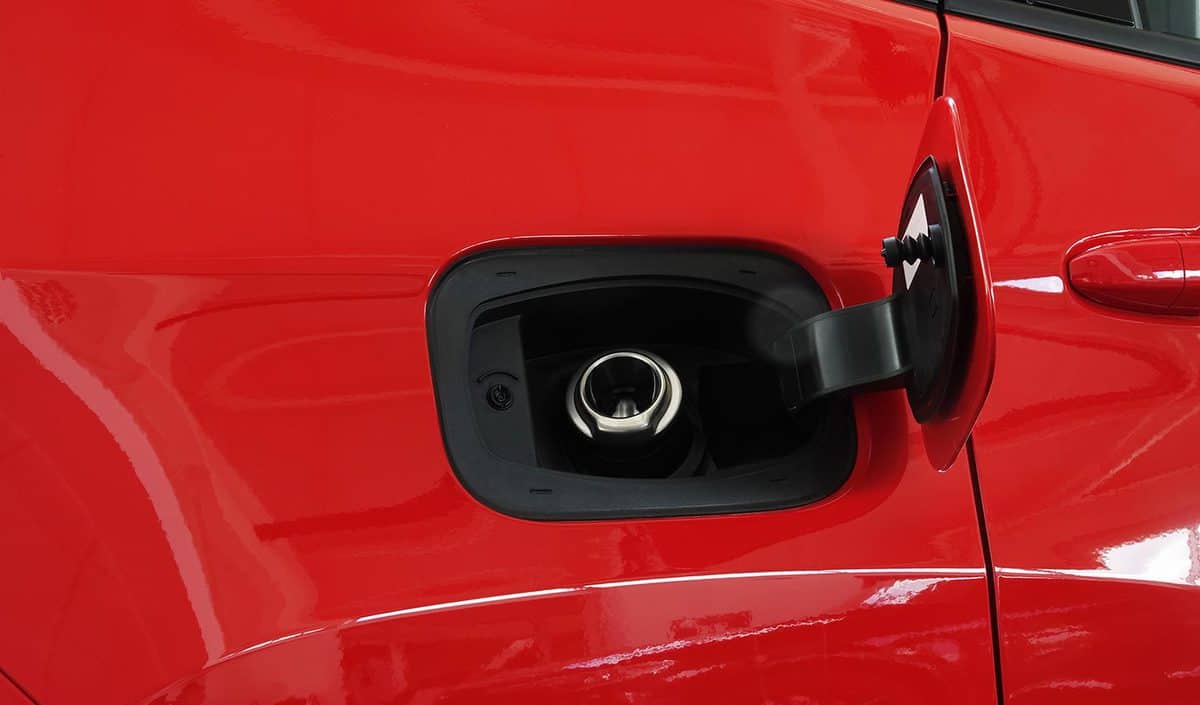 Open fuel tank door on car for fueling gasoline or diesel 