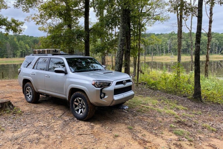 Overlanding campsite with Toyota 4Runner at Lake Drewery along Forest Service Road 827X in the Holly Springs National Forest, How To Get Spare Tire Off A Toyota 4Runner