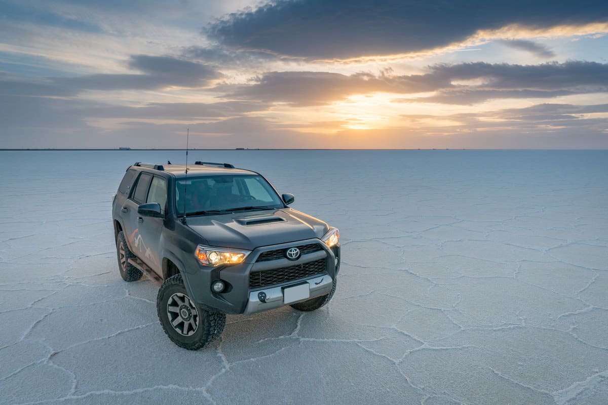 Toyota 4Runner on Bonneville Salt Flat near Sunset