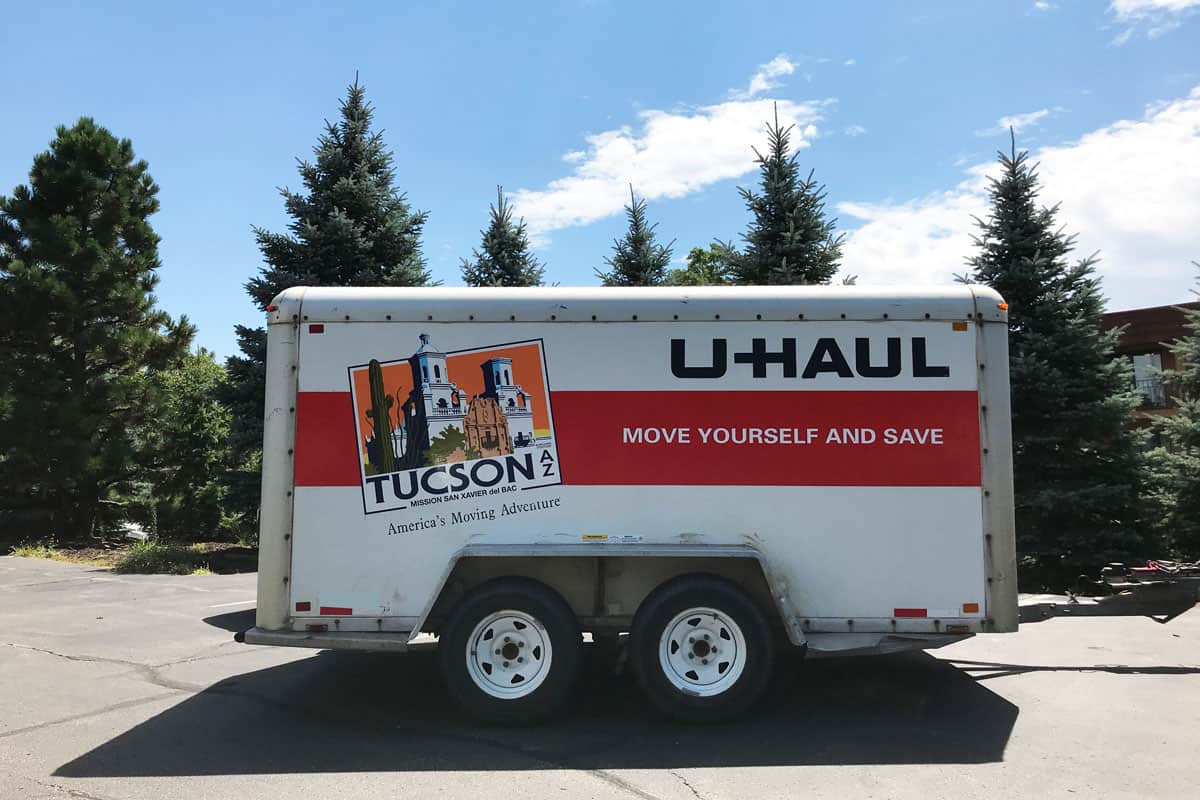 A U-haul trailer is prepared to be loaded up for a move