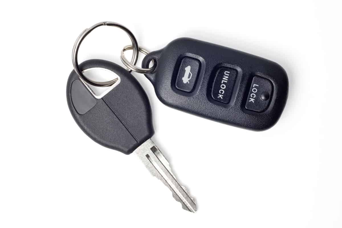 A car key fob on a white background